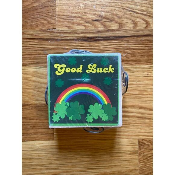 NWOT good luck ceramic coasters/ cork backing /4x4 with holder St Patrick day - Picture 2 of 3